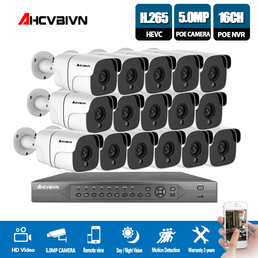H.265 16CH 5MP 4K HDMI POE NVR Kit 36 массив обнаружения движения супер CCTV система Открытый IP67 IP