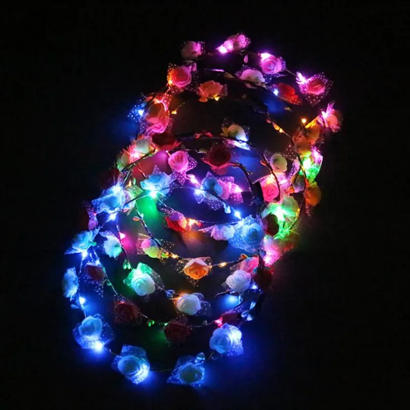 20pcs Foam Flowers Leds Flashing Headband Garland Women Girls Glow Headwear Hair Party home decor birthday|Сверкающие товары для