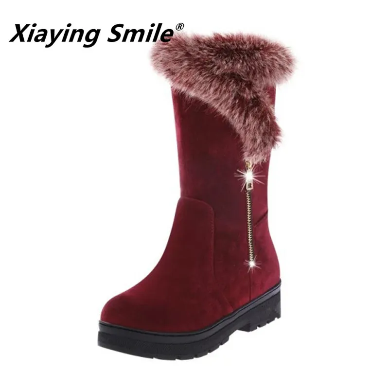 Женские зимние ботинки Xiaying Smile теплые классические до середины икры с круглым