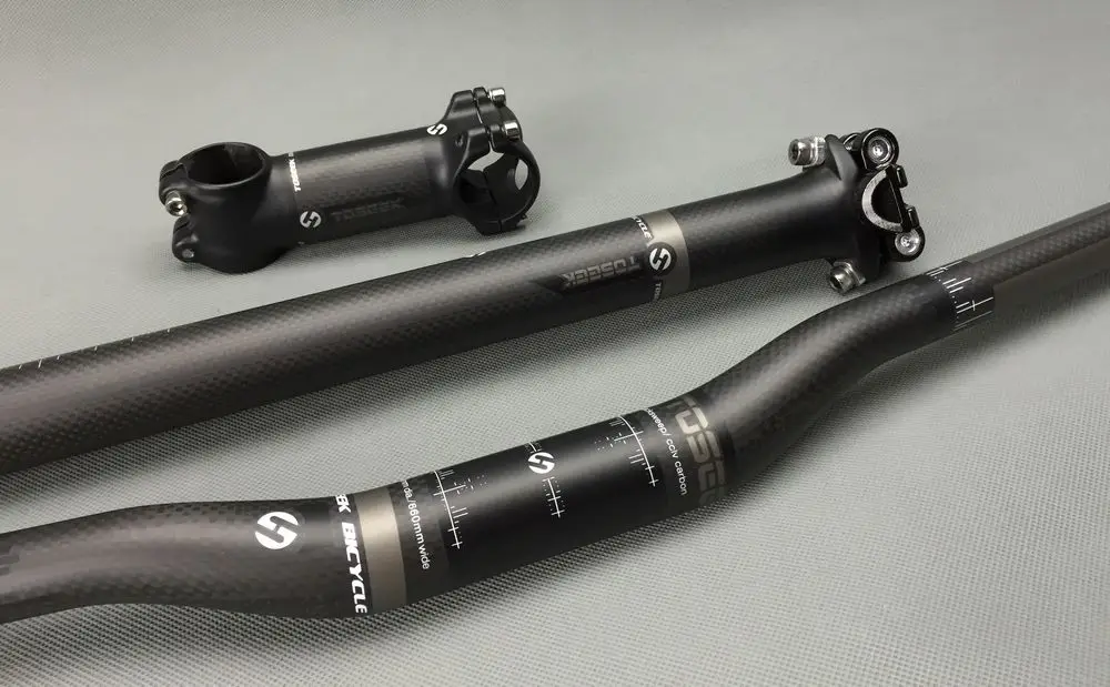

TOSEEK 3K Matte Full Carbon Fiber Bicycle Riser Handlebar +bike Stem + carbon Seatpost=1lot For MTB Bike Parts Sets