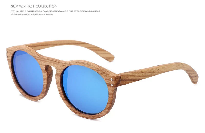 Vintage Women Round Wooden Sunglasses Polarized Mens Sun Glasses Brand Designer Zebra Wood