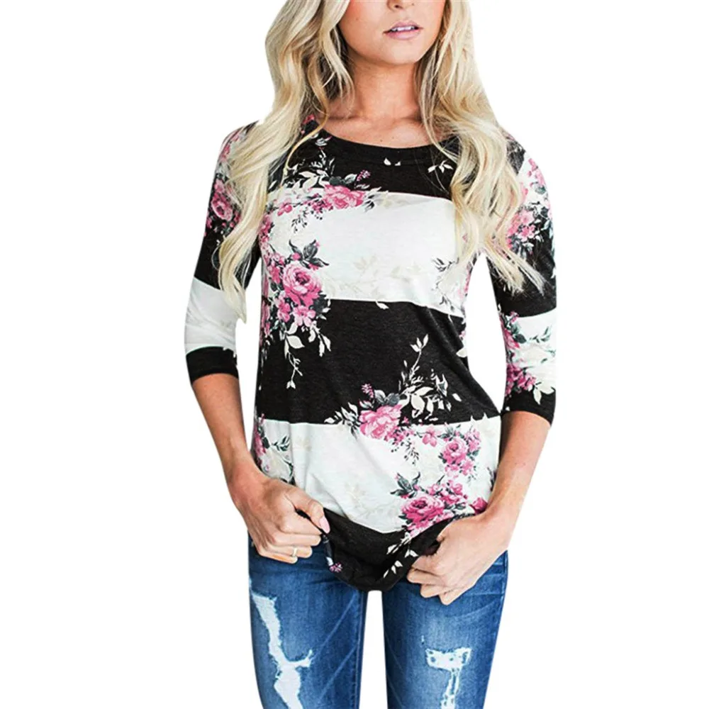 Shein женская блузка с круглым вырезом шифоновая Повседневная рубашка рукавами три