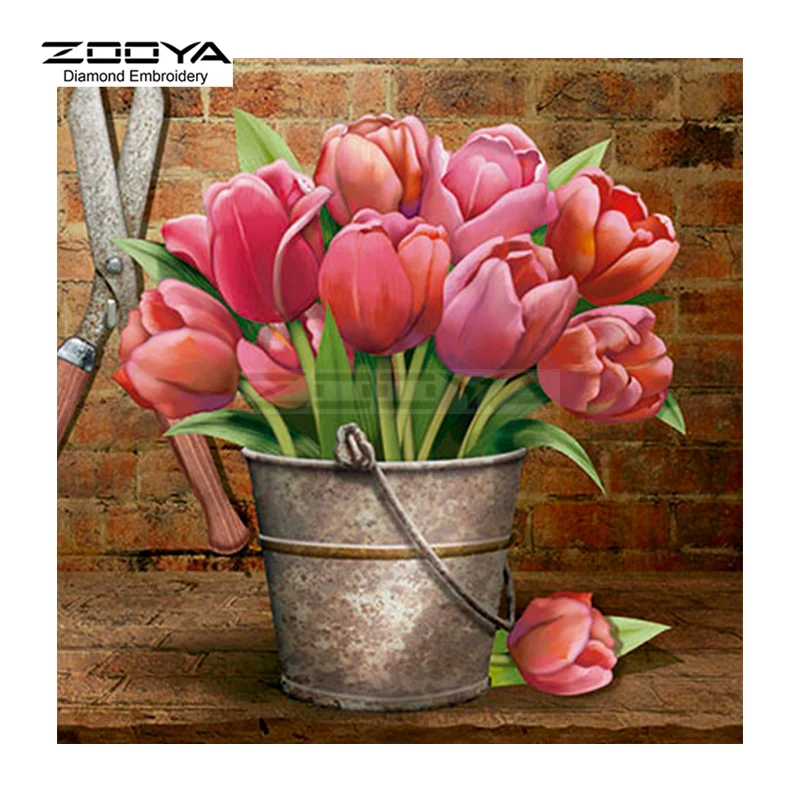 

ZOOYA Diamond Embroidery 5D DIY Diamond Painting Pink Tulip Flowers Diamond Painting Cross Stitch Rhinestone Mosaic BJ1654