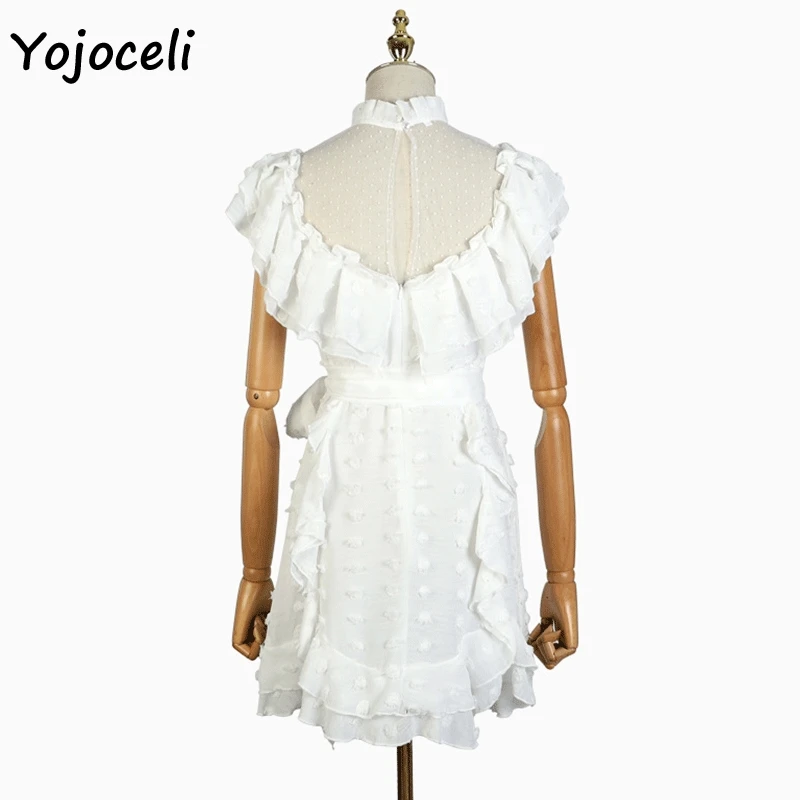 Yojoceli boho пляжное белое шифоновое жаккардовый в горошек платье женское мини с