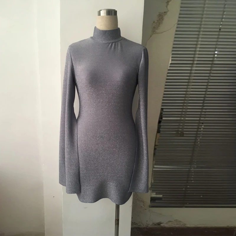 2XL сексуальное платье с высоким воротом разрезом вечернее женское блестящее