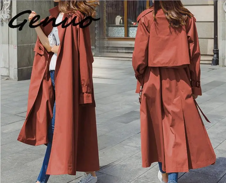 Женская ветровка средней длины с двумя пуговицами и рукавами|Женские плащи