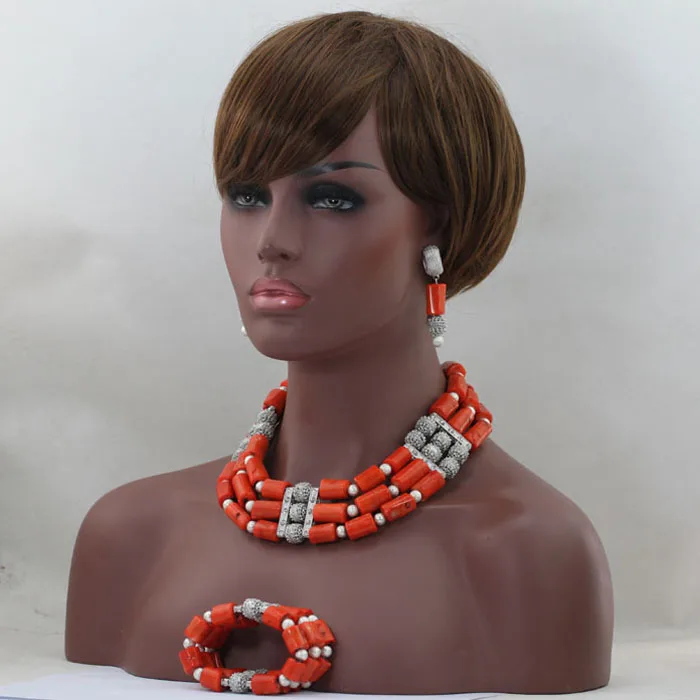 Новинка 2016 нигерийский набор ювелирных изделий из оранжевых резных коралловых