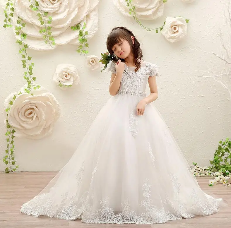 Girls White Wedding Dress Party Birthday Love Pattern Backless Clothing Kids Long Trailing for 3-12 years | Детская одежда и обувь