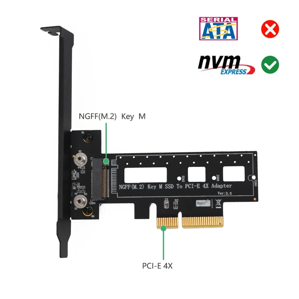 M.2 NGFF PCI-e Накопитель SSD с протоколом nvme для PCI Express 3,0x4 хост-адаптер с радиатором, M.2 nvme PCI-e x4 адаптер, NGFF key M PCI-E 4X
