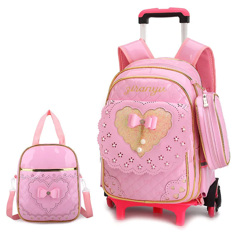 pink 6 wheels Сумки для путешествия для девочек Школьный рюкзак-тележка Сумка на колесах Школьная Сумка На Колесиках школьные рюкзаки на колесиках - Цвет: pink 6 wheels