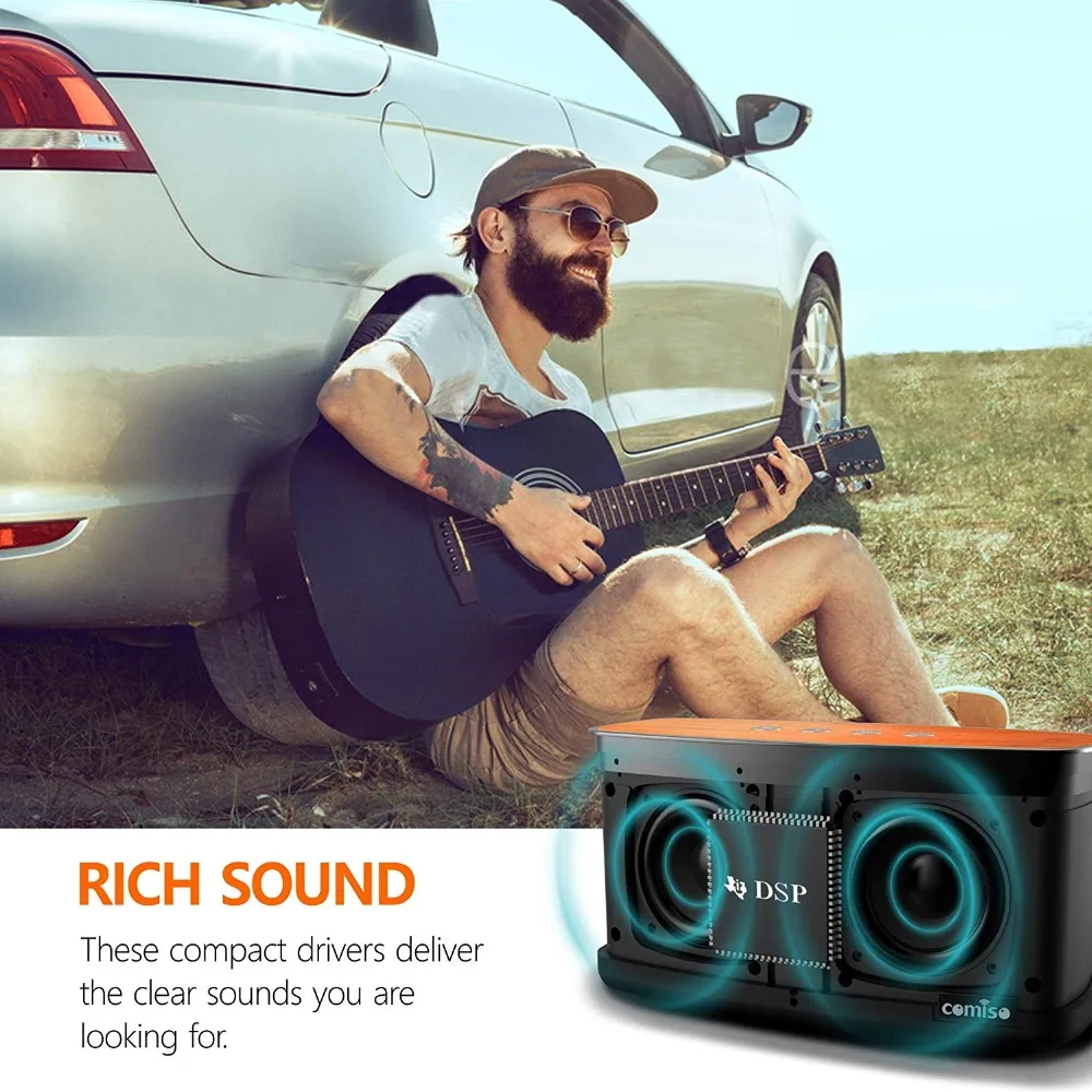 Bluetooth Колонка COMISO 30 Вт с супер басами Бамбуковая деревянная для дома|Портативные