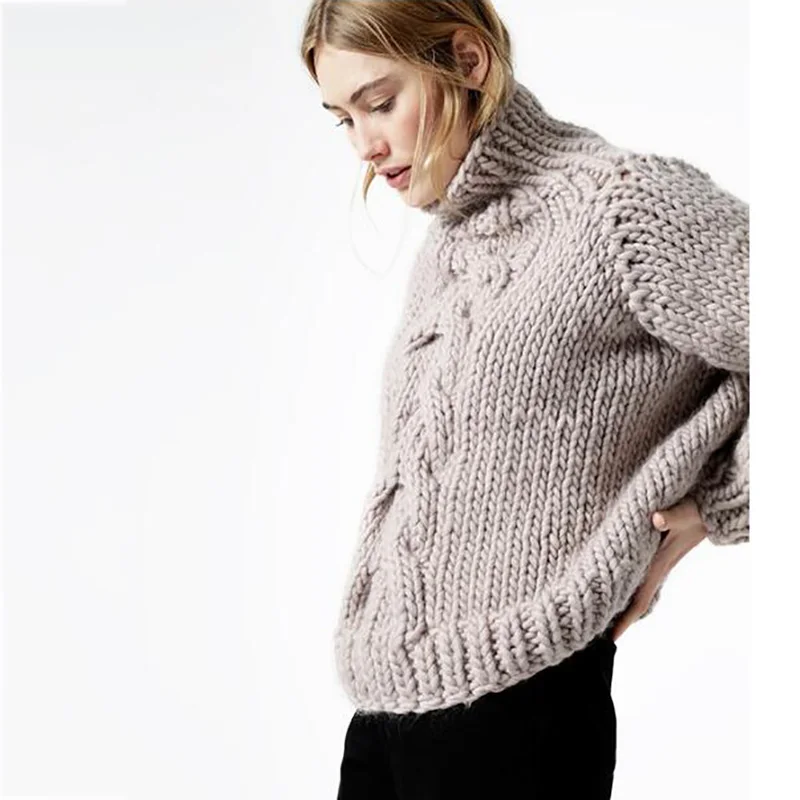2018 Winter Streetwear Women's Sweater custom made Pure Hand-made 5XL Large size Thick Warm High-necked White | Женская одежда