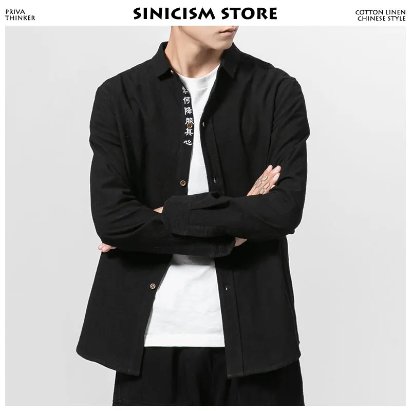 Рубашка Sinicism Store Мужская обычная белая Японская уличная одежда хлопковая с