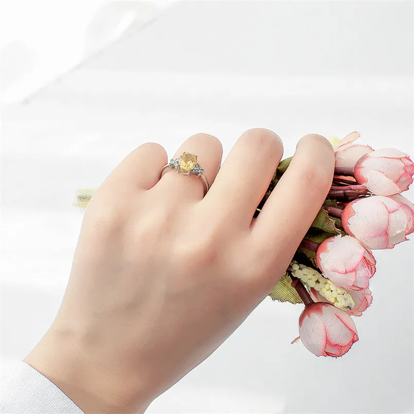 Fine Jewelry 925 Silver Rings for Women 8*6mm Citrine Yellow Oval Natural Gemstone Adjustable Ring Elegant Wedding Bands R-CI002 | Украшения