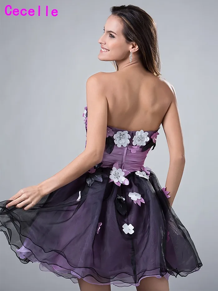 Красочные короткие милые платья на выпускной 2019 с цветами черные органза Юниоры