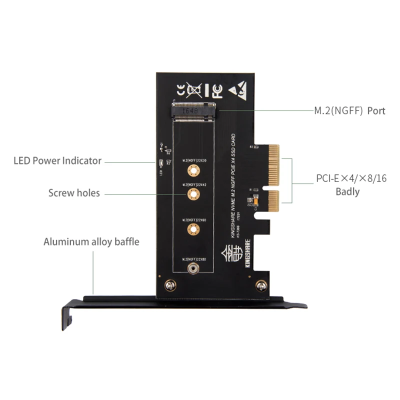 Карта преобразователя хоста PCI-E KS-736 x 4x 8/16 12 см M.2 NGFF M Key SSD на Nvme PCI Express размер