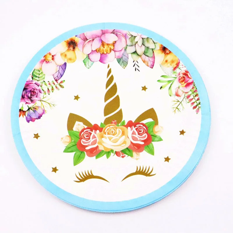 blue plate 10pcs 10 шт./лот, одноразовые чашки/тарелки в виде цветов единорога, вечерние принадлежности в виде единорога, декор для дня рождения, одноразовая посуда для детского душа - Цвет: blue plate 10pcs