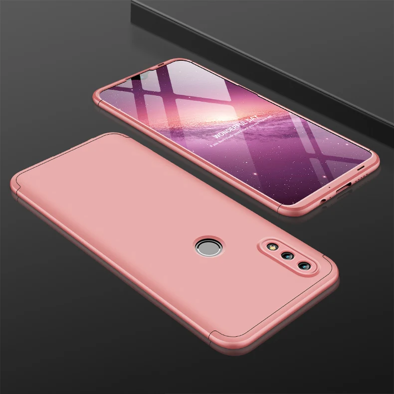 Для huawei P Smart 360 градусов Полная защита жесткий пластиковый чехол s для huawei P Smart POT-LX3 чехол закаленное стекло - Цвет: Rose