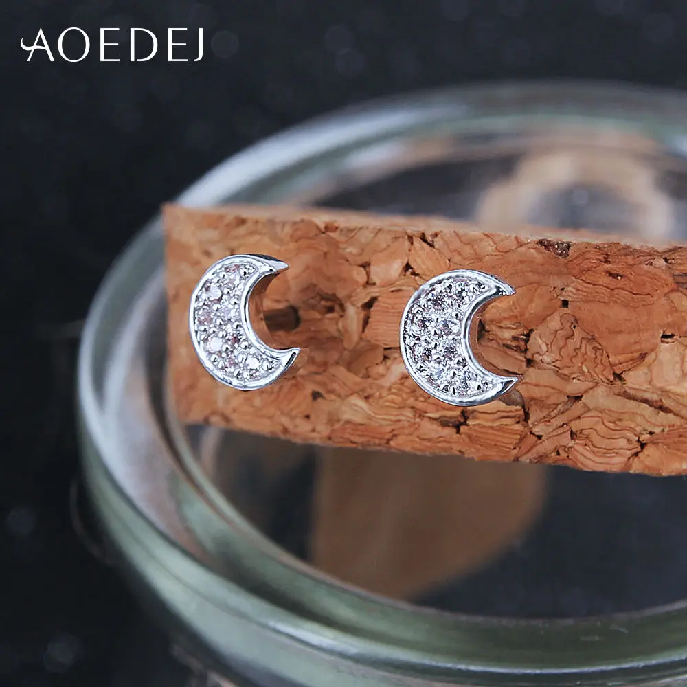 AOEDEJ Moon серьги гвоздики с кристаллами элегантные для женщин и девочек маленькие