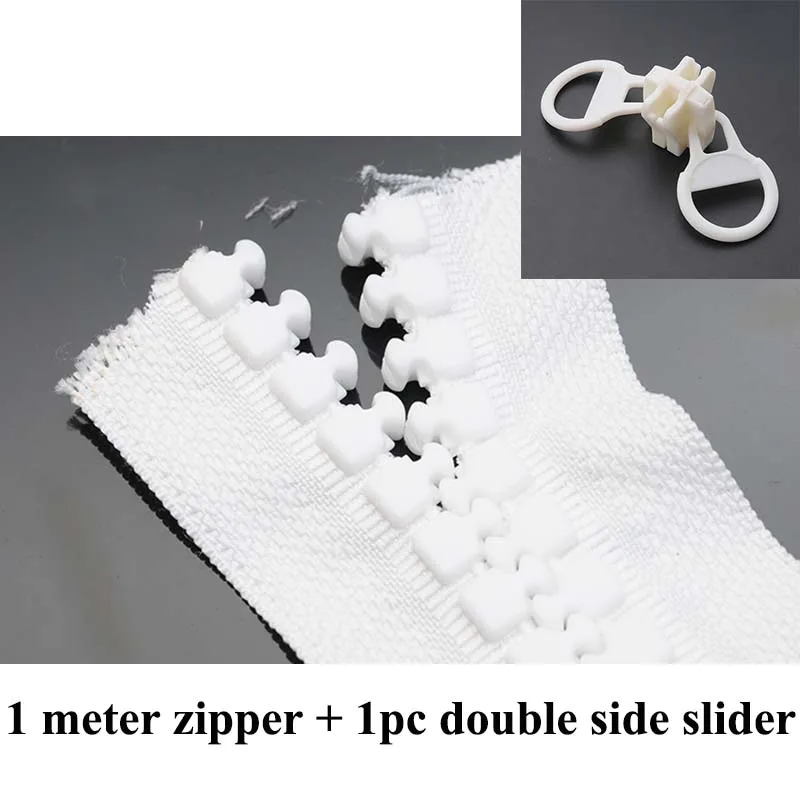 white double side Meetee 20#1 метр полимерная молния+ 1 шт ползунок открывающийся двойной боковой головкой экстра большие зубы Открытый Палатка украшение для рюкзака AP653 - Цвет: white double side