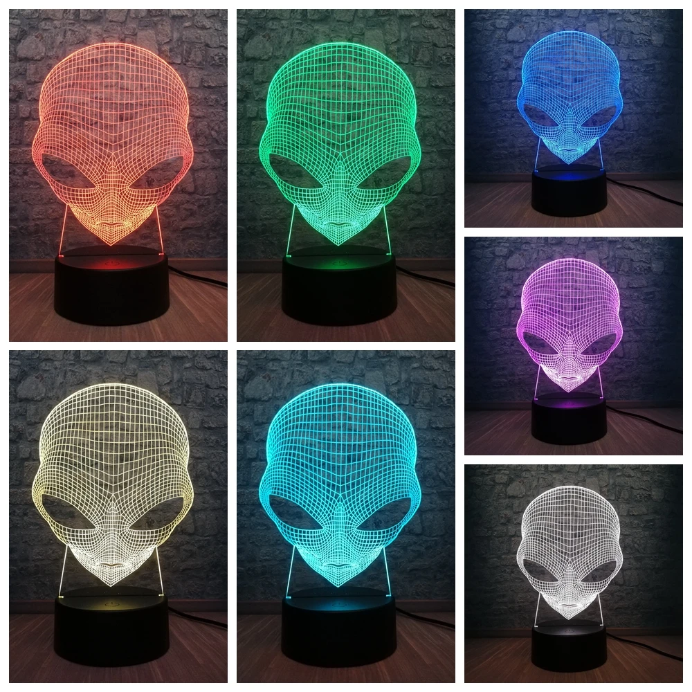 3D лампа Alien Head Toy USB СВЕТОДИОДНЫЙ светильник ing 7 цветов Chang Illusion Cool Boy Настольный