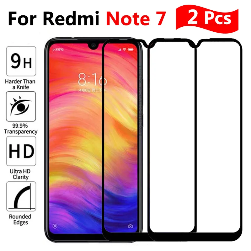 Black 2 шт./лот закаленное стекло с полным покрытием для защиты экрана Xiaomi xiomi redmi note 7 для Xiaomi redmi note 7 защитная пленка 9h - Цвет: Black