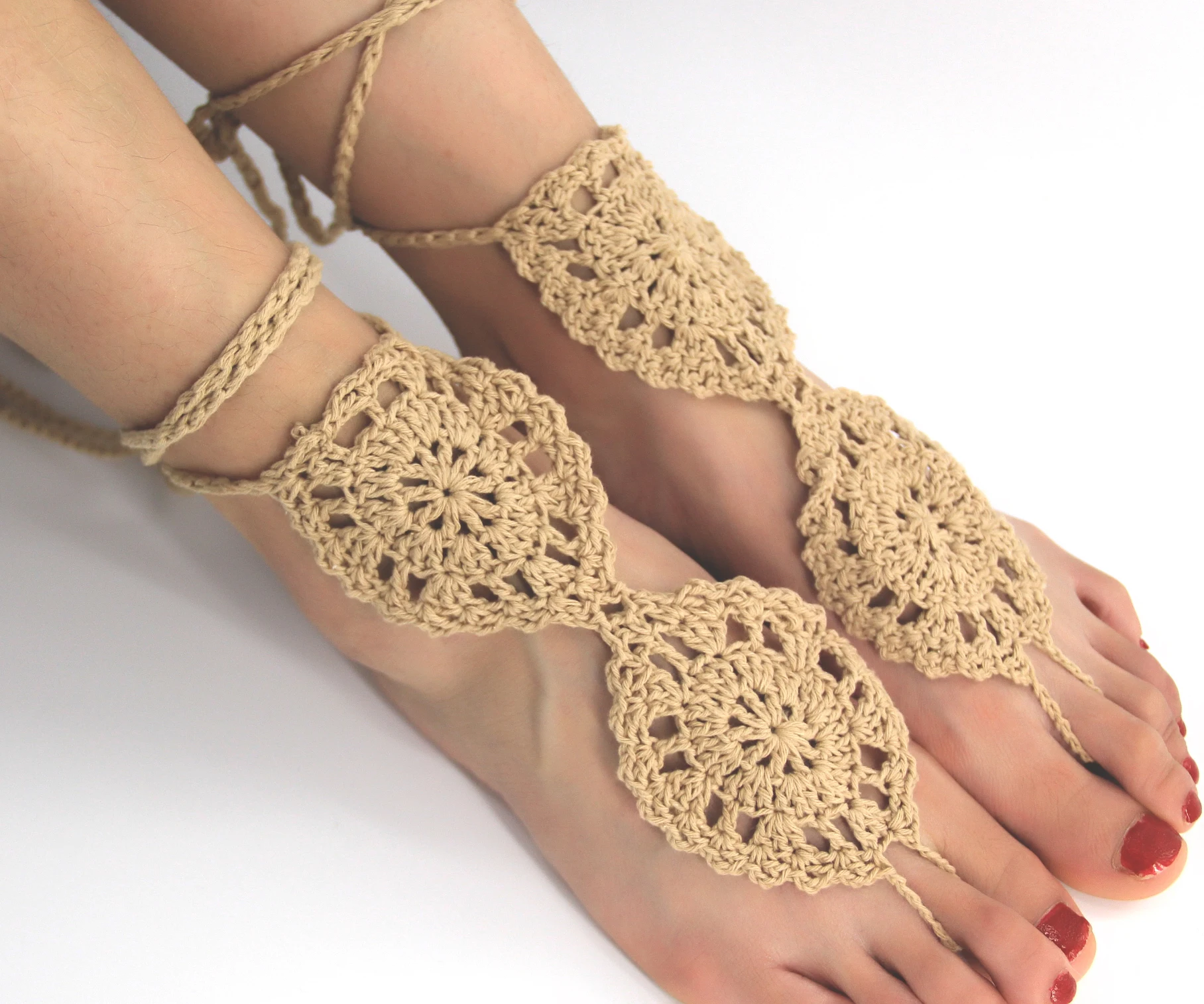 2pcs Anklet Crochet Barefoot Sandals Women Handmade Wedding Knitted Rope Yoga Dancing Wear Foot Ankle Chain | Спорт и развлечения