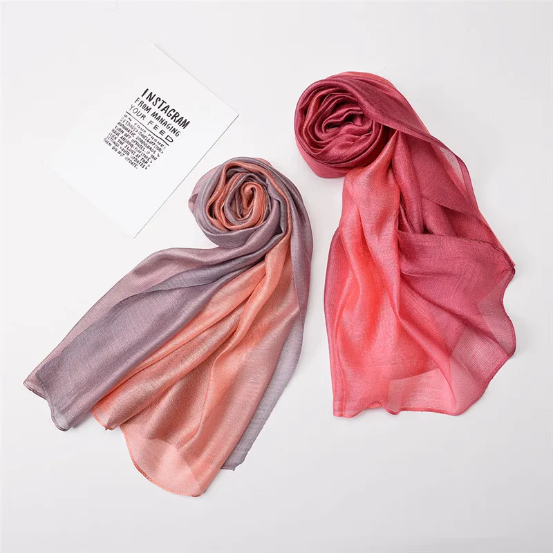 

CoolCheer New Arrival Nice Scarves & Wraps Silk Scarf Natural Silkes Gradient Color Organza Woman Ladies Spring Neckerchief