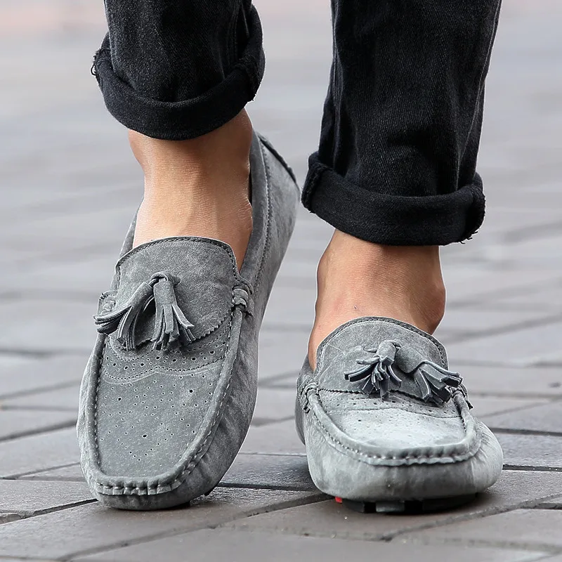 

Fringe Men Loafers Natural Suede Moccasins Men Shoes Casual Slip On