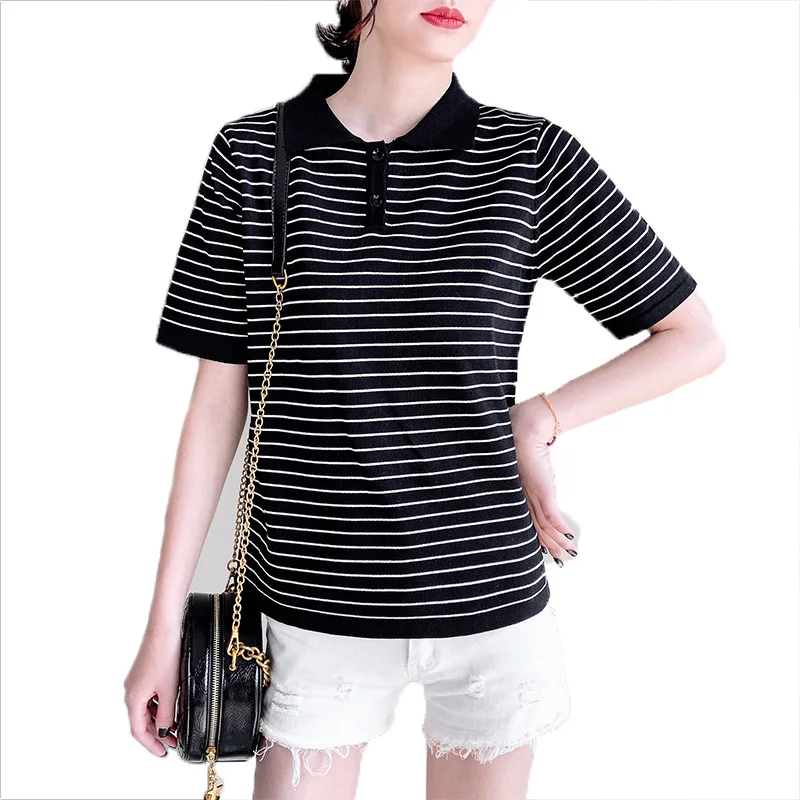 Женские рубашки-поло полосатая Морская душа рубашка с короткими рукавами для