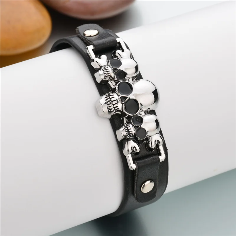 Браслет мужской кожаный в стиле панк рок с черепом и пряжкой|bracelets for|buckle braceletbracelet