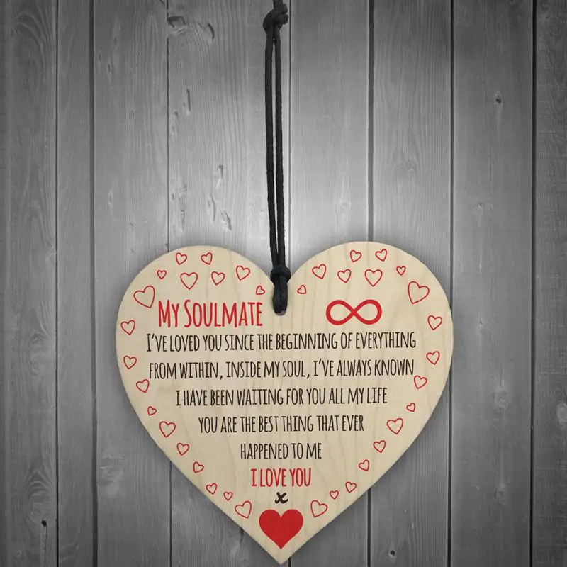 My Soulmate I Love You деревянная подвесная доска с сердцем подарок на день Святого