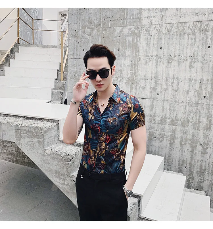 Повседневное Camisa Masculina Бизнес Работы Рубашки Летние Шорты рукавом Slim Fit печати Для мужчин рубашка Для мужчин Одежда корейский Смокинг Рубашка