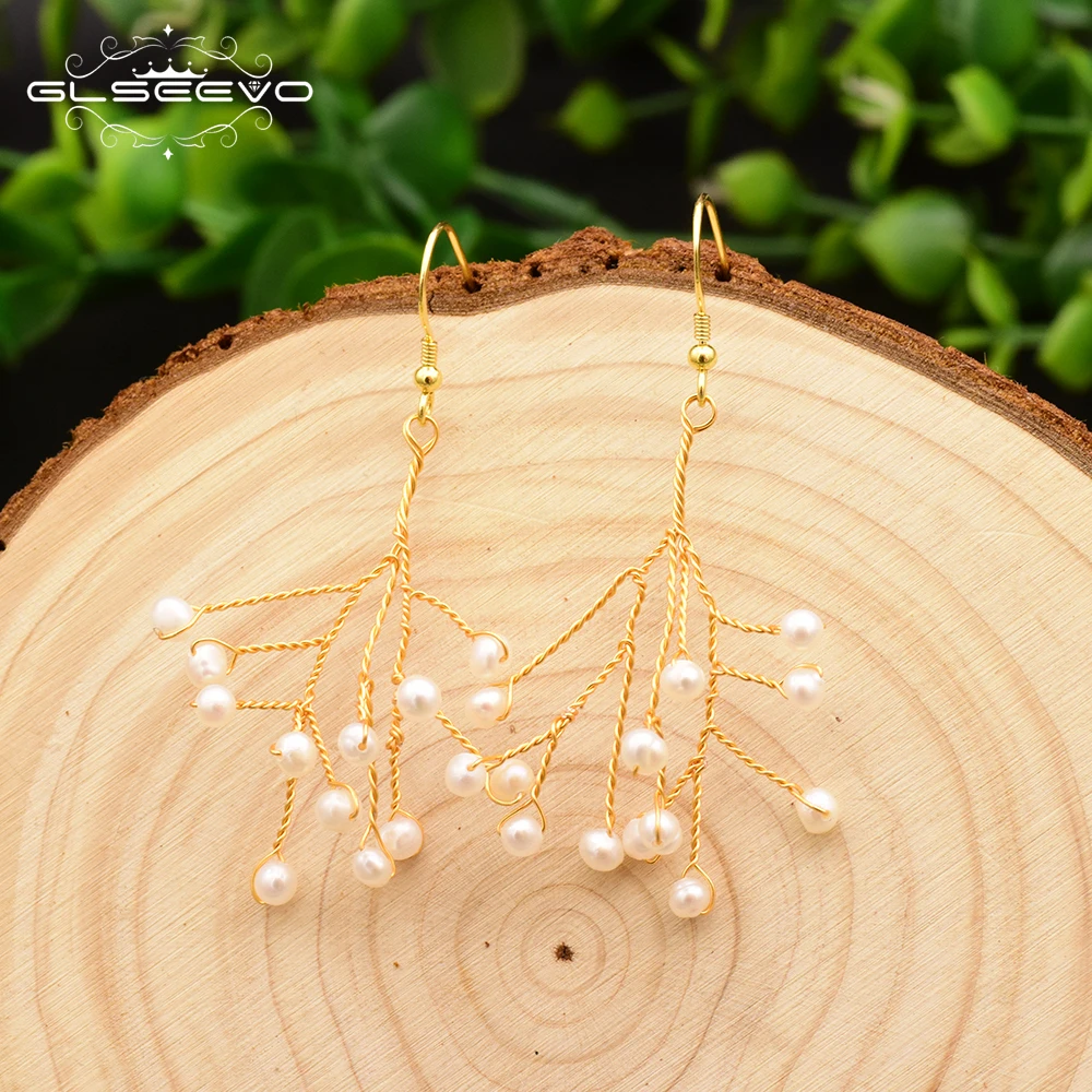 

XlentAg Handmade Fresh Water Baroque Pearl Flower Dangle Earring Drop Earrings For Women Wedding Jewellery Brincos GE0506