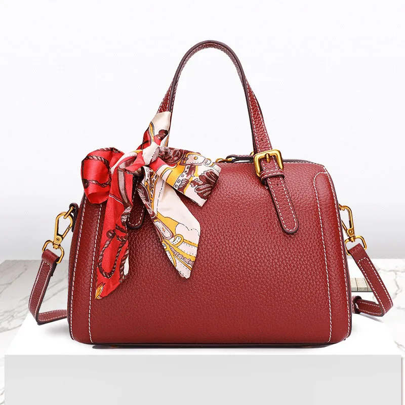 dark red 26*19*15 см, кожаная гарантия Boston, женская сумка из натуральной кожи, женская сумка из натуральной воловьей кожи через плечо, P067 - Цвет: dark red