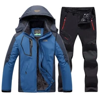 men winter waterproof thermal fleece jackets pant plus size trekking hiking camping skiing 3 in 1 outdoor clothes set 5xl suit