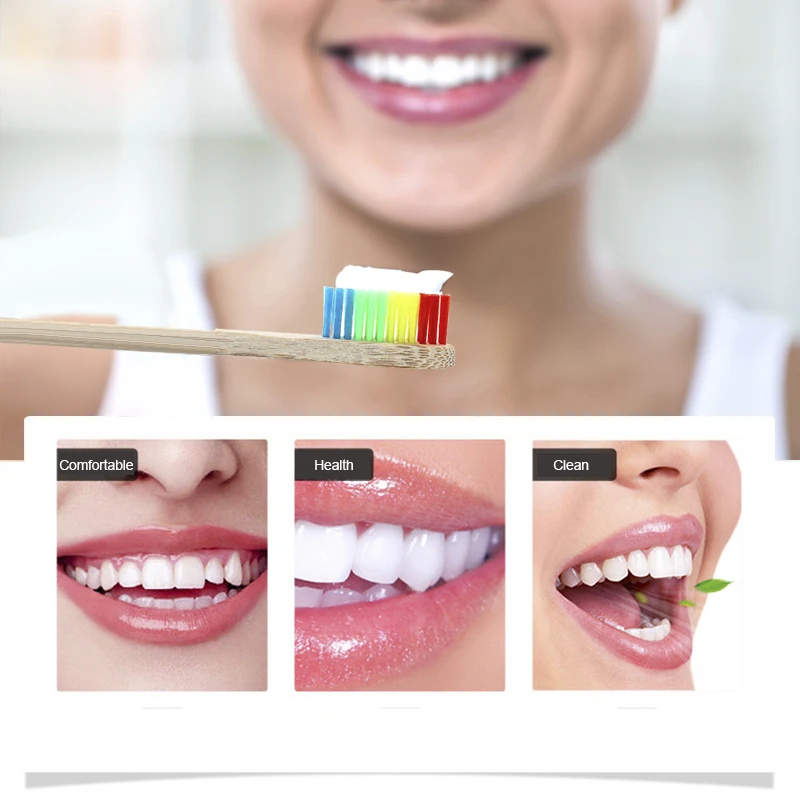 1 шт. зубная щетка с красочной головкой из бамбука деревянная для ухода за