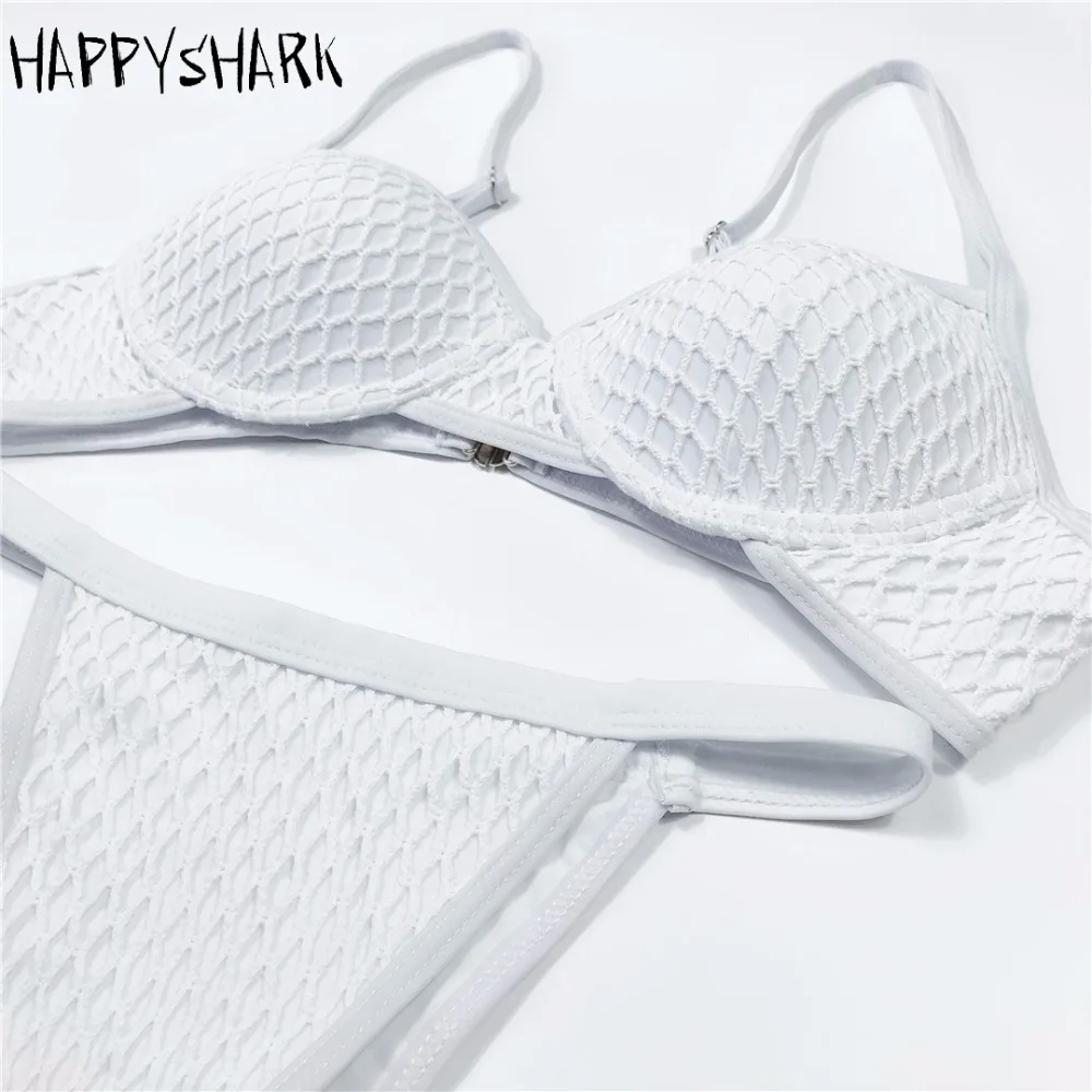 Женский купальник с чашками пуш-ап HAPPY SHARK белый и заниженной талией лето 2018 |