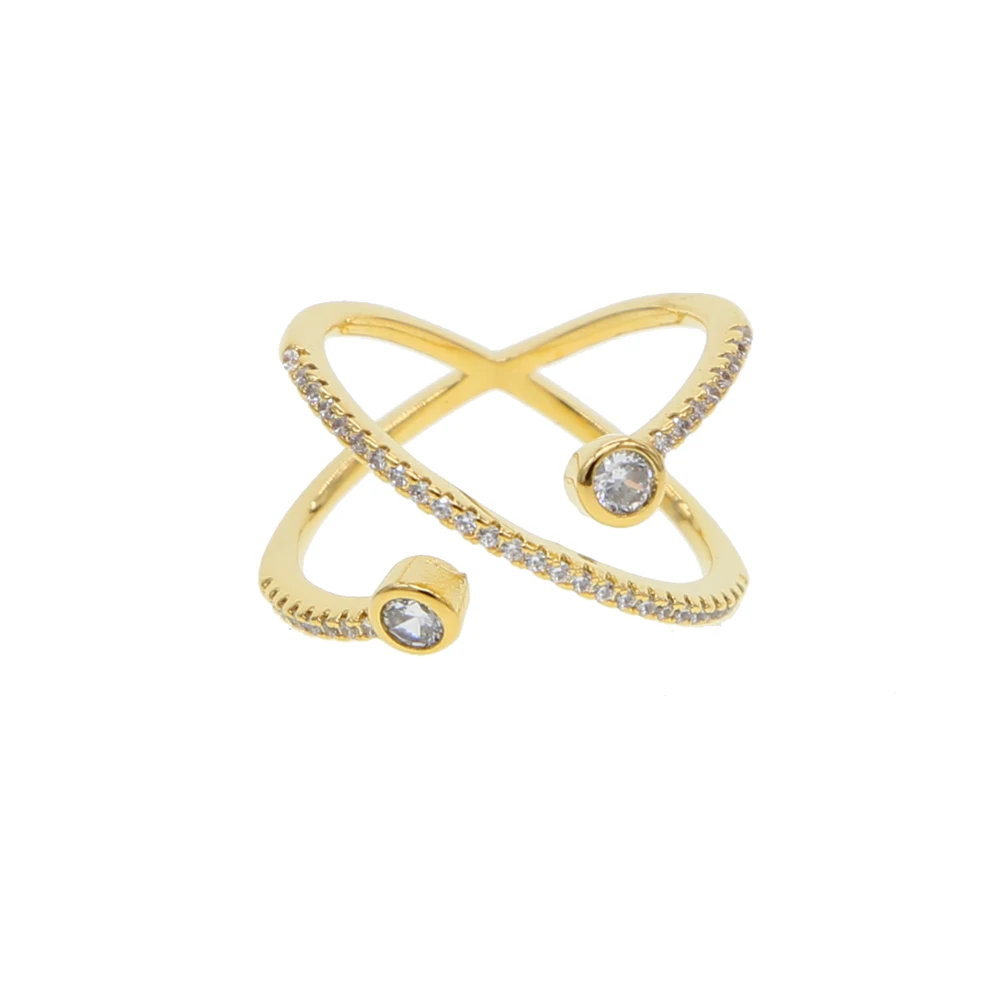 2021 New Style Bezel Clear Cubic Zirconia Open Criss Cross X Shape Women Jewelry Delicate Full Finger Gold Filled Ring Fashion | Украшения