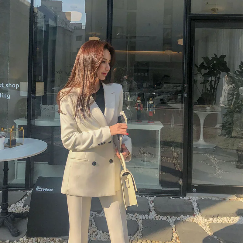 Women pant suits formal Spring and Autumn Fashion Pink Temperament Slim Office Business OL Professional Two-Piece Set