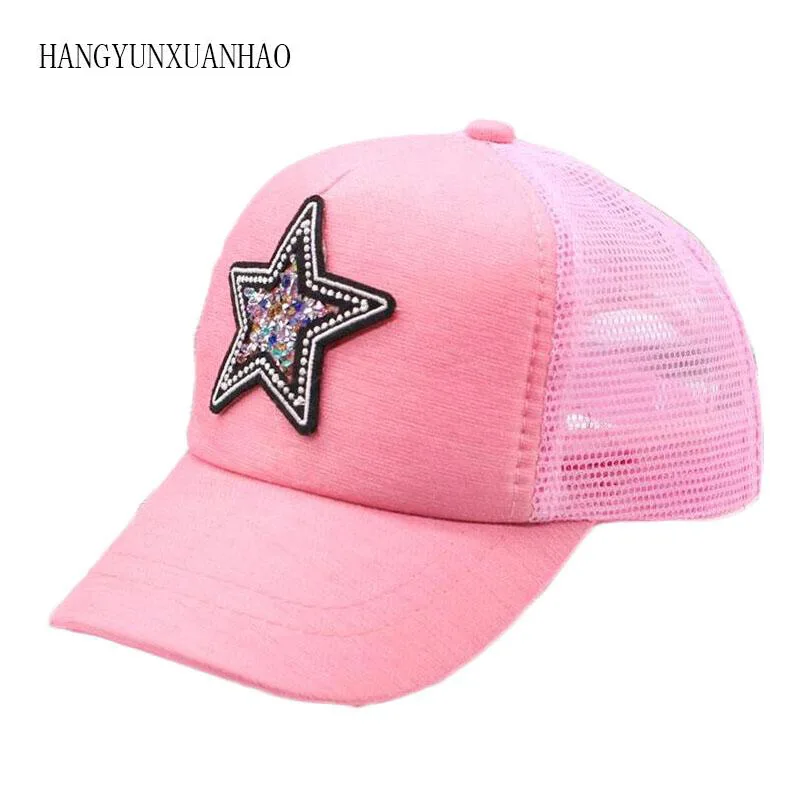 

2019 Spring And Summer New Children's Hat Solid Color Duck Tongue Net Cap Patch Five-Pointed Star Boy And Girl Baseball Caps kid