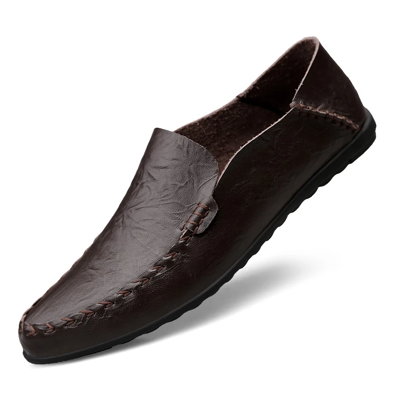 Luxury Brand Cow Genuine Soft leather shoes men loafers big size comfortable slip on Bee shoes lazy design Autumn male footwear