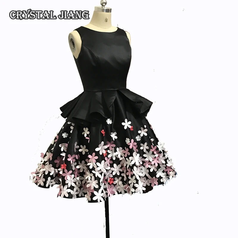 

Little Black Dresses Prom Real Image Bridesmaid Gown With 3D Flowers