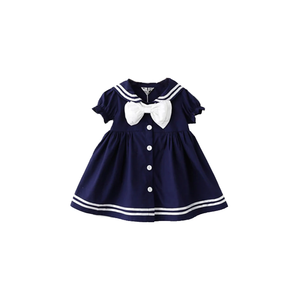 Girls Dresses Little Shirt Dress Navy Style Sailor Collar Bow Tie Puff Sleeves | Детская одежда и обувь