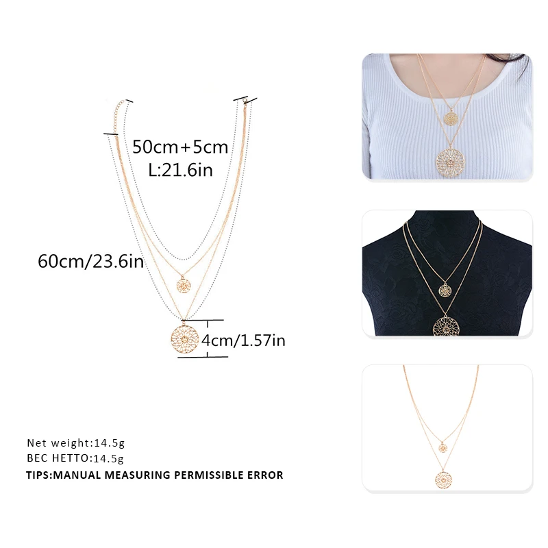 Ожерелье женское золото многослойное цинковый сплав металл Богемия кулон