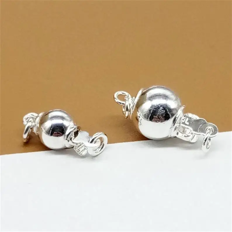 10pcs Genuine 925 sterling silver pearl closure, bracelet necklace clasp, silver jewelry connector, 6mm Round ball Box clasp