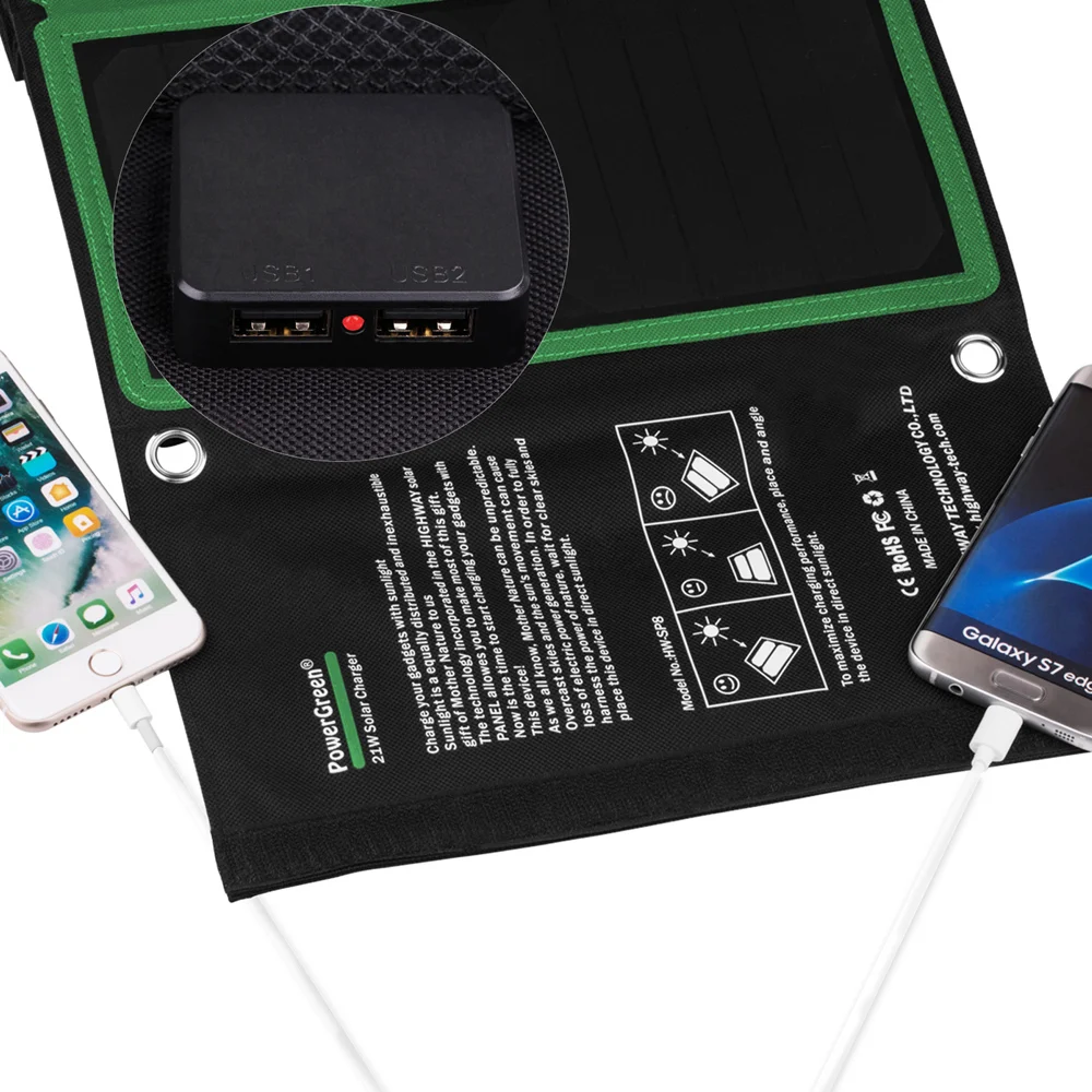 Складное зарядное устройство PowerGreen на солнечной батарее|fast charge|5v 2asolar bag charger |
