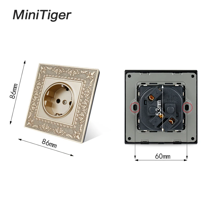 Электрическая розетка Minitiger 16A EU/RU 4D тиснение ретро панель из цинкового сплава