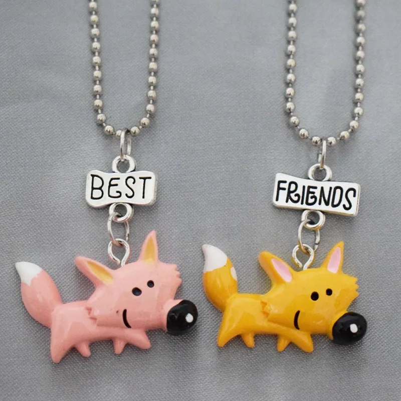 Подвеска лиса из смолы милый умный детский ожерелье Best Friends Forever с изображением