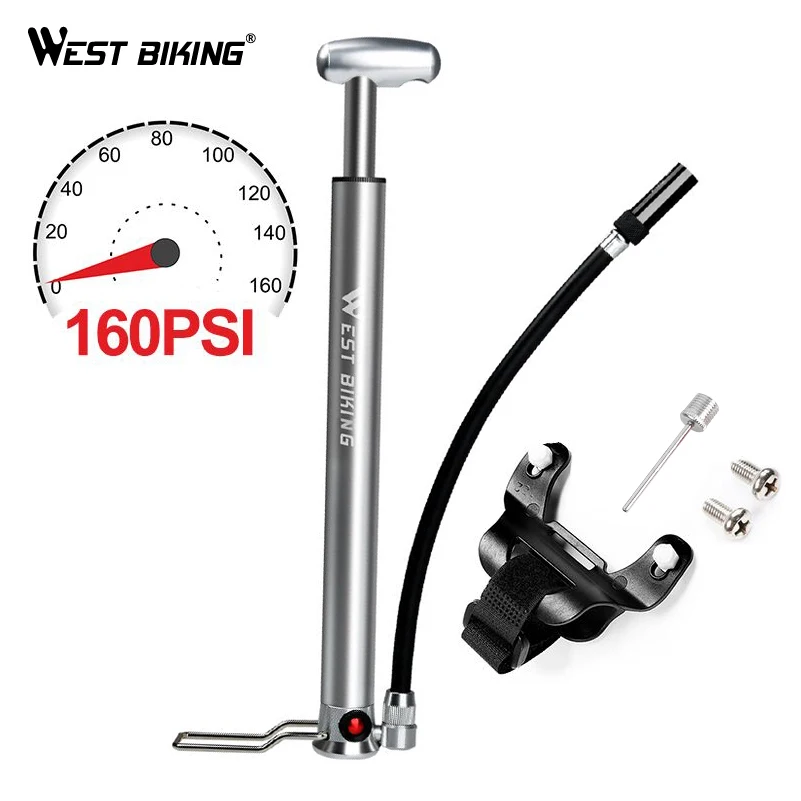 WEST BIKING алюминиевый сплав 160 PSI велосипедный насос велосипед напольный насос Шрейдер Presta ручка клапана Надувное переднее Велосипедная вилка насос